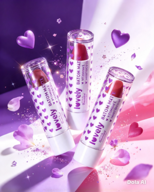💜 Batom Matte Lovely — Vitamina E ✨ Acabamento matte perfeito, cobertura uniforme e cor que valoriza todo sorriso! 💖 Com Vitamina E — nutre, hidrata e cuida dos lábios enquanto colore 💜 Design charmoso com corações roxos, lindo e prático ✨ Fórmula suave, não resseca e dura bastante 🎯 3 tons